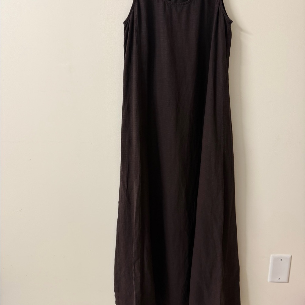 Eileen Fisher Chocolate Brown Linen Blend Maxi Dress